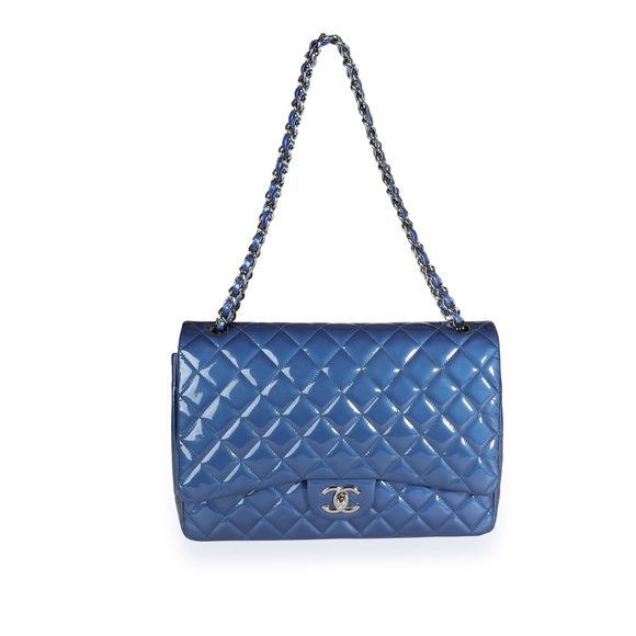 Chanel Blue Patent Leather Quilted Maxi Classic Double Flap Bag - Picture 4 of 9